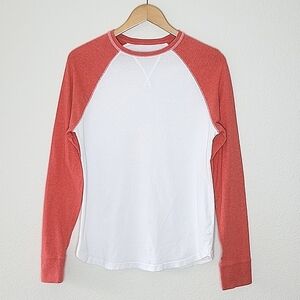 GOOD FELLOW Red White 100% Cotton Long Sleeve Crew Neck Baseball T-shirt size S
